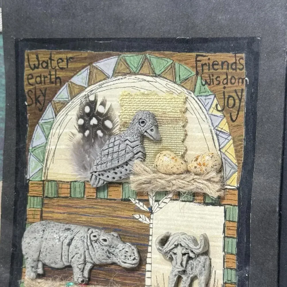 Handmade South African Mixed Media Safari Wildlife Framed Tribal Wall Art 12x12